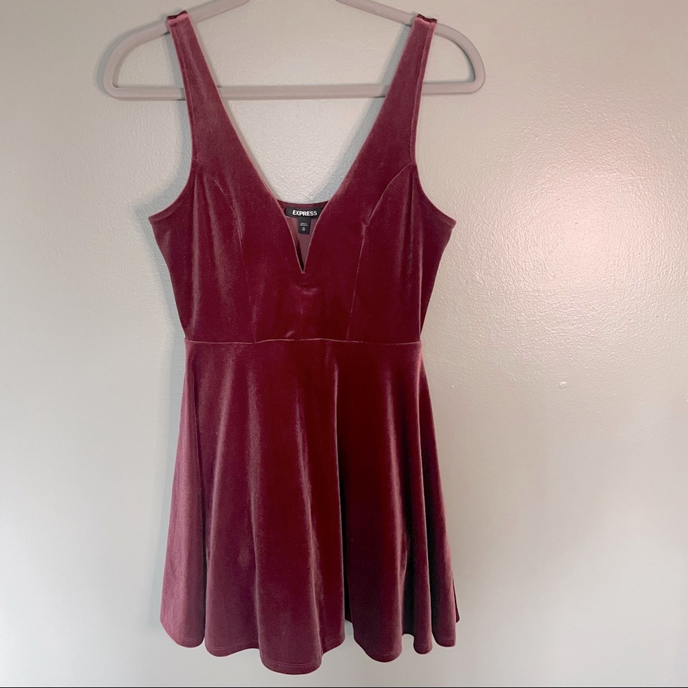 Express Velvet/Velour Maroon Fit & Flare Dress size XS